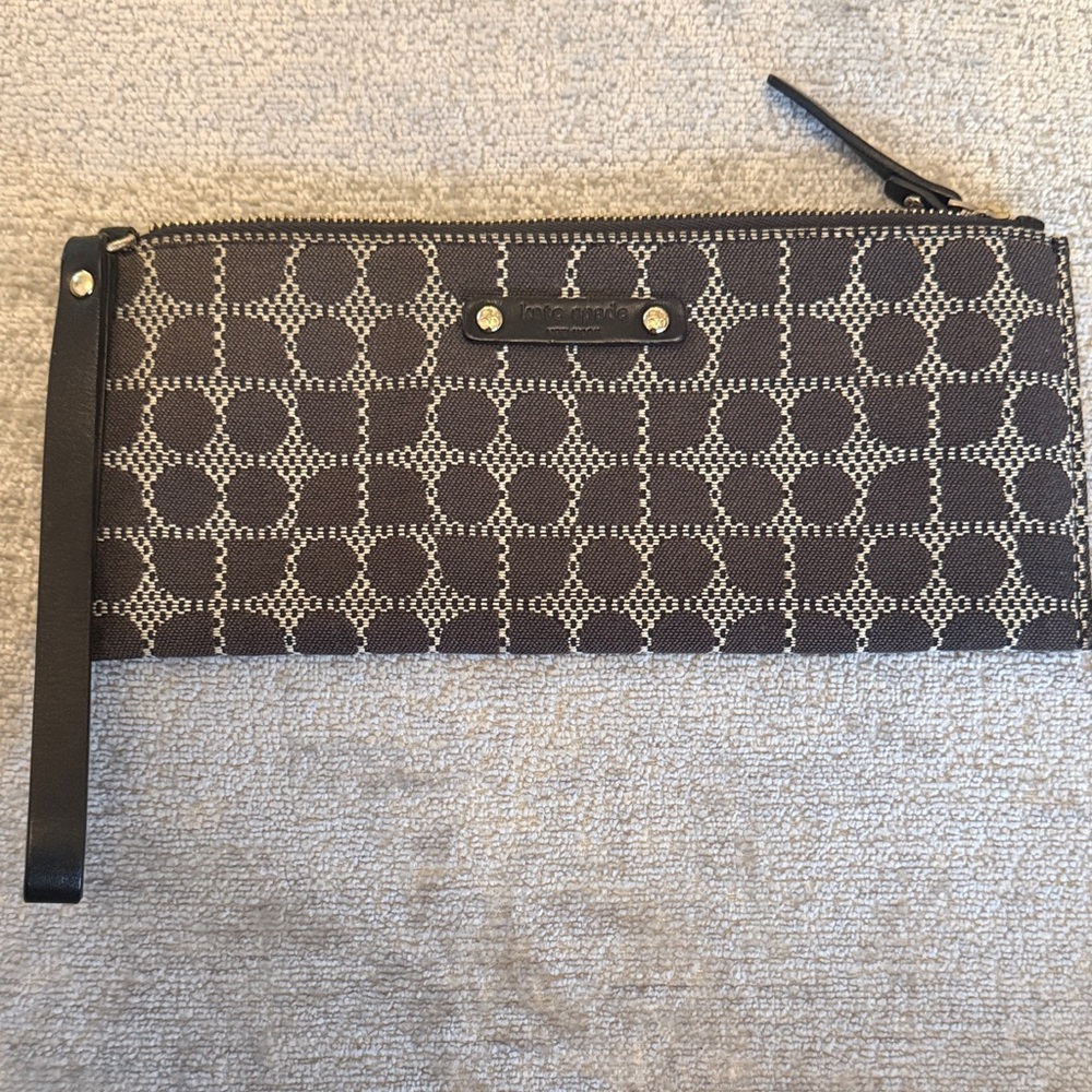 Kate Spade Brown Geometric Print Slim Wristlet Clutch Zip Pouch